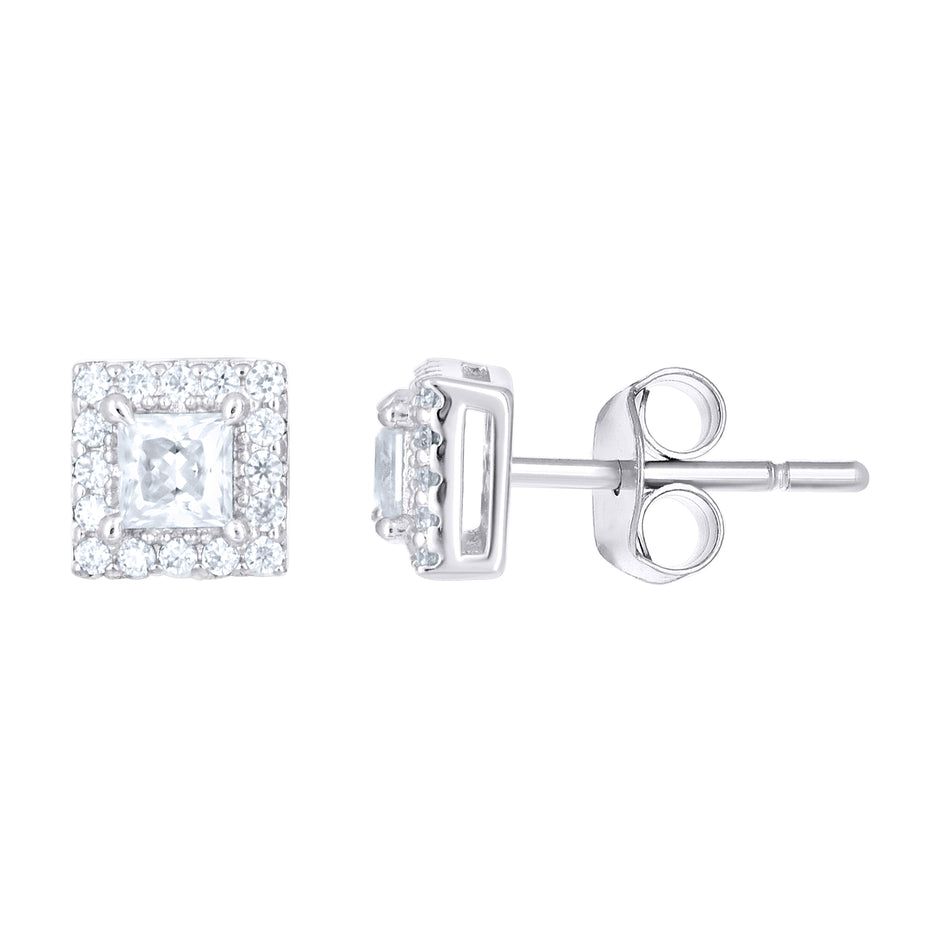 925 Sterling Silver Unisex Round Princess-cut 0.16ct, 0.62ct Moissanite Square Stud Earrings