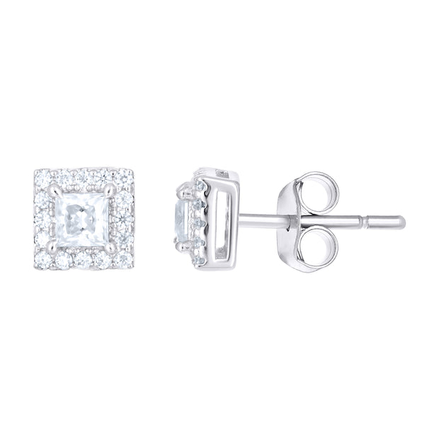 925 Sterling Silver Unisex Round Princess-cut 0.16ct, 0.62ct Moissanite Square Stud Earrings