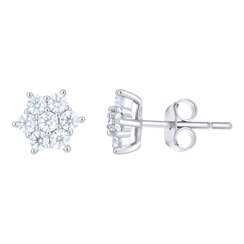 925 Sterling Silver Womens 0.75ct Moissanite Flower Stud Earrings