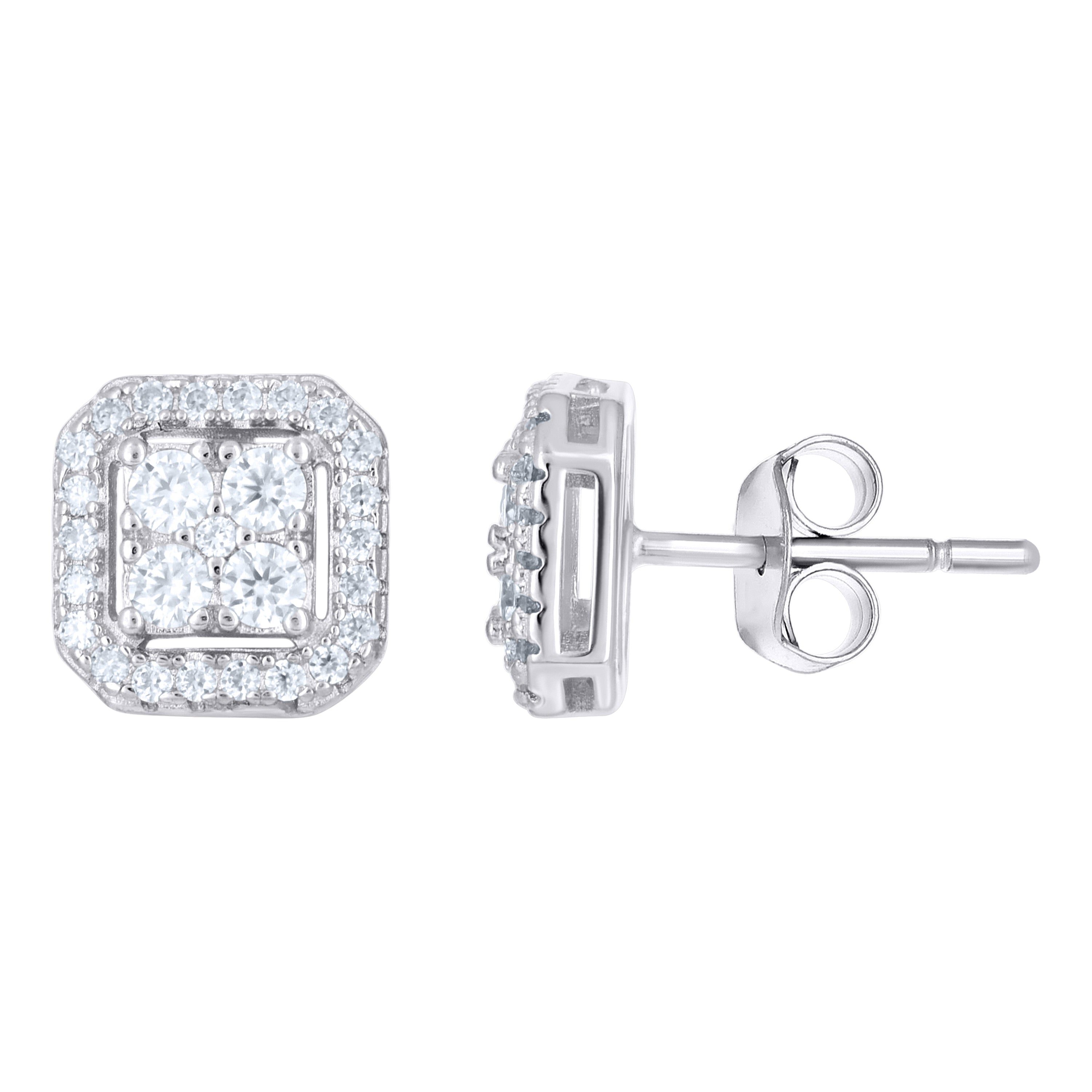 925 Sterling Silver Unisex 0.58ct Moissanite Square Stud Earrings