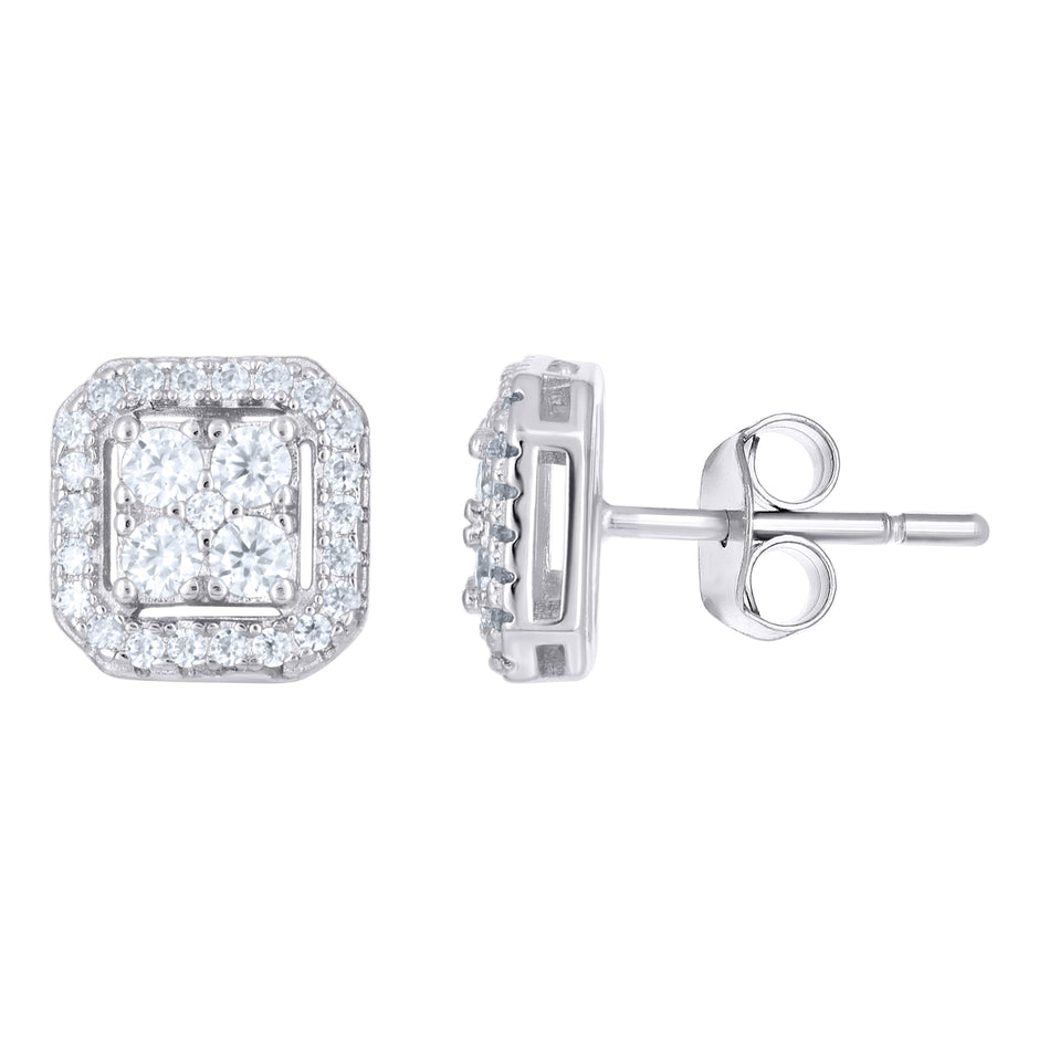 925 Sterling Silver Unisex 0.58ct Moissanite Square Stud Earrings