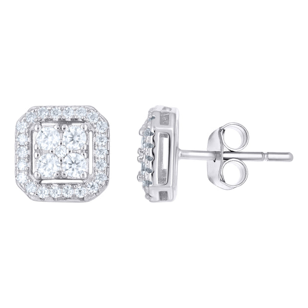 925 Sterling Silver Unisex 0.58ct Moissanite Square Stud Earrings