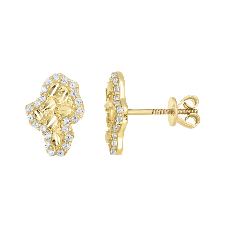 10K Gold Cz Nugget Earrings