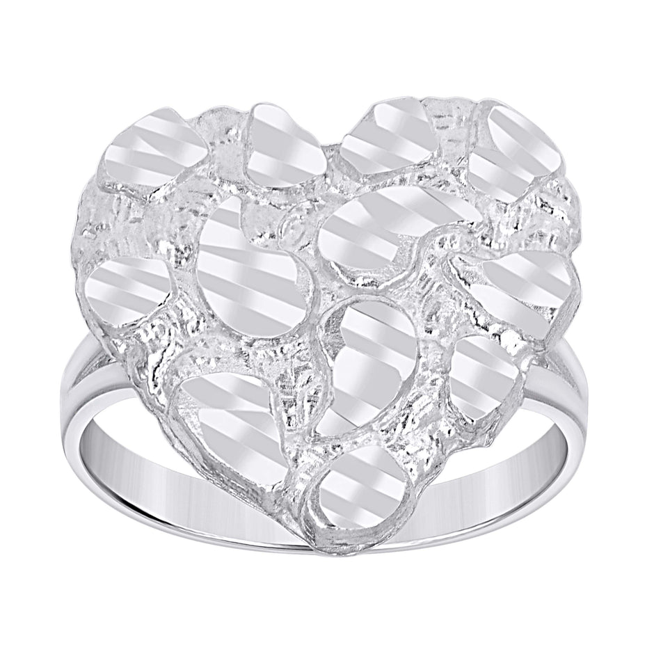 925 Sterling Silver Womens Heart Nugget Fashion Ring Size 7