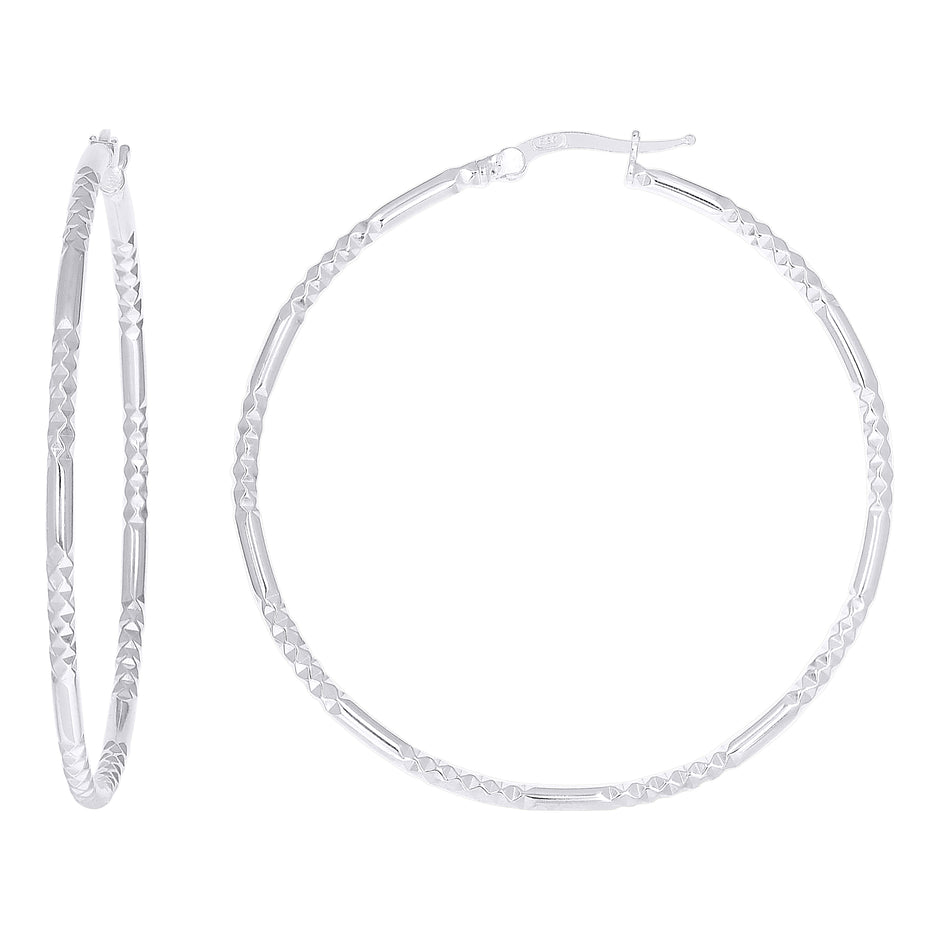 925 Sterling Silver Womens Diamond-Cut Patterned 2mm Round Tube Hoop Earrings  - SLV-148645