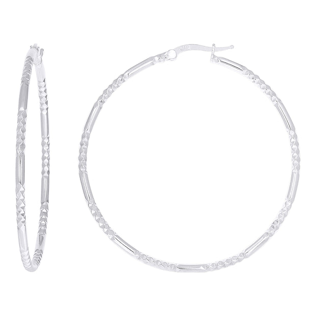 925 Sterling Silver Womens Diamond-Cut Patterned 2mm Round Tube Hoop Earrings  - SLV-148645