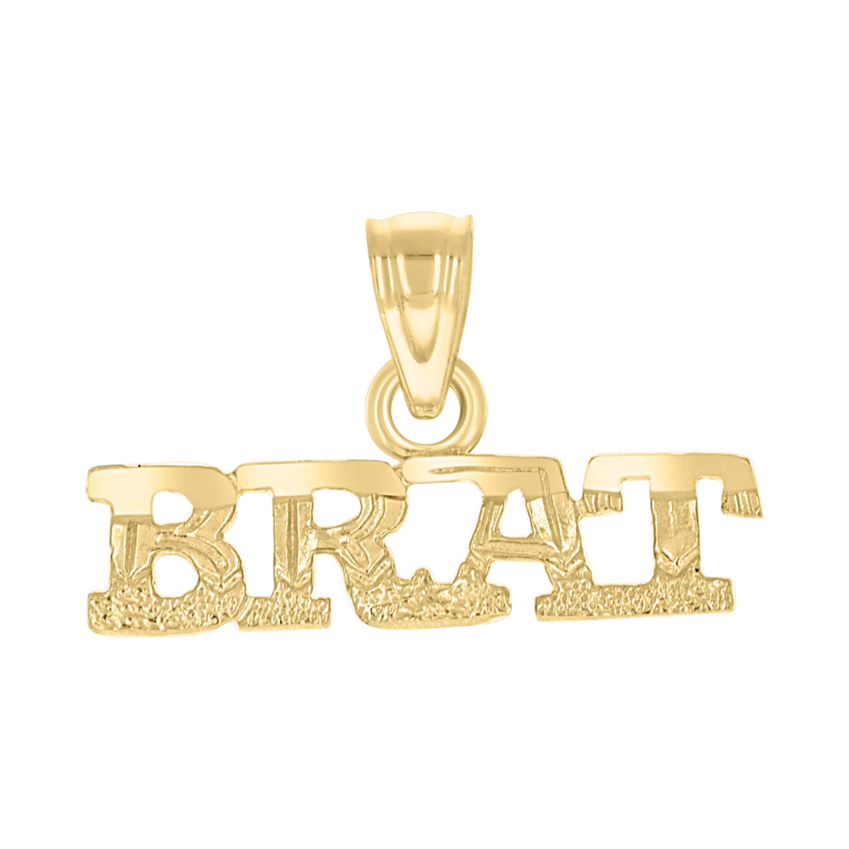 10kt Yellow Gold Textured Mens Brat Letters & Words Charm Pendant