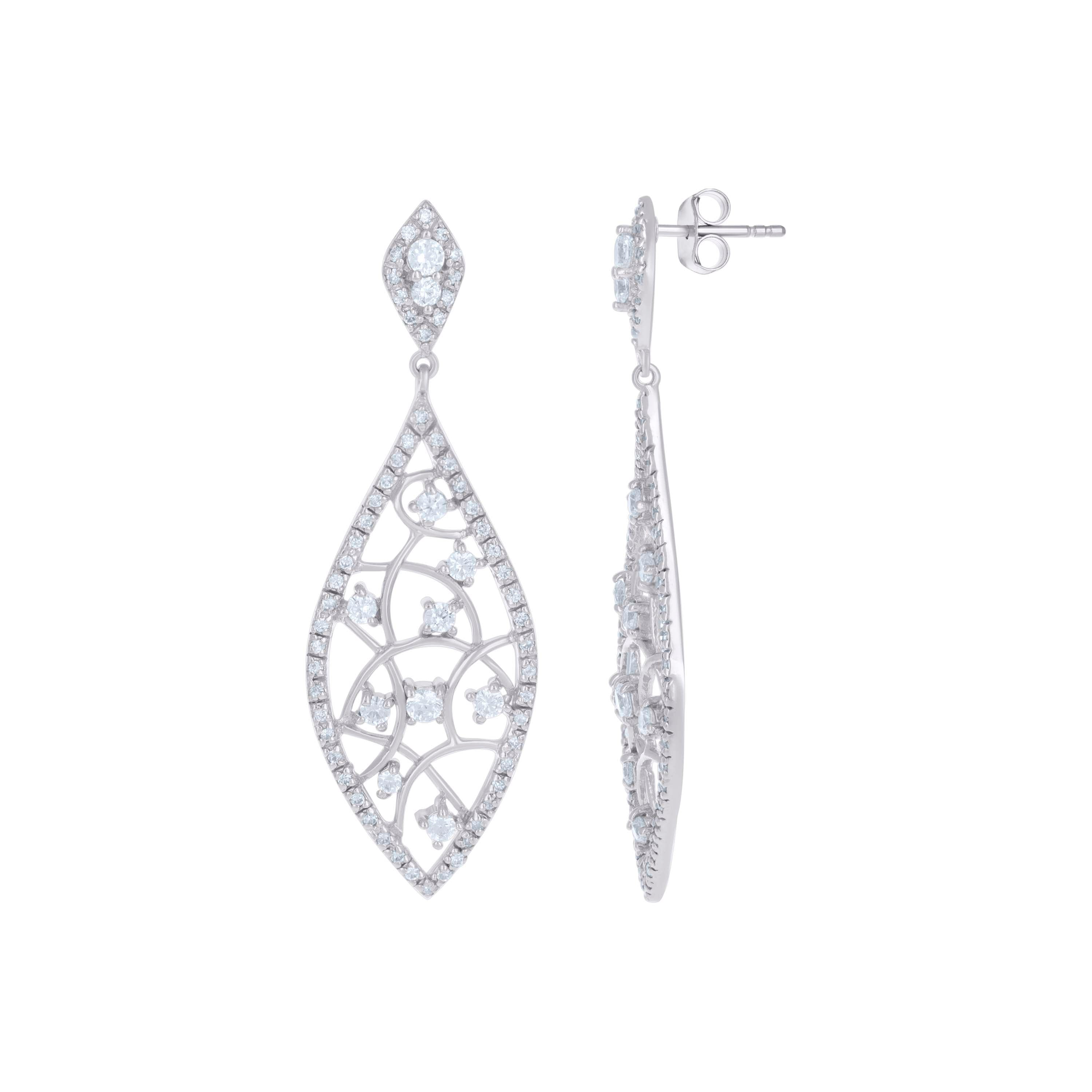 925 Sterling Silver Womens Round Cubic-Zirconia Marquise Fashion Danglers Earrings 