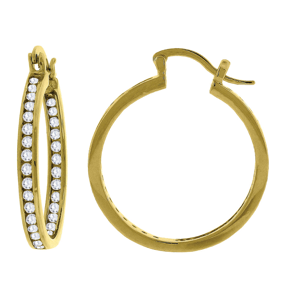 925 Sterling Silver Yellow-Tone Womens Cubic Zirconia Single Row Huggie Hoop Earrings