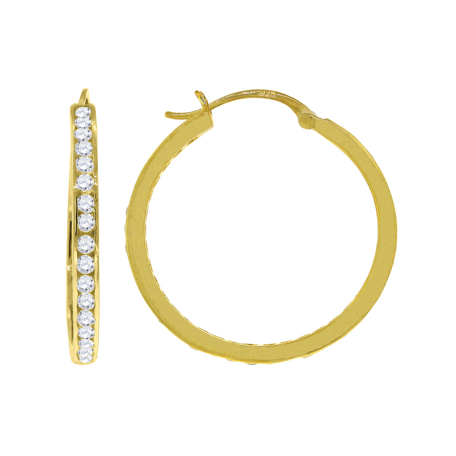 925 Sterling Silver Womens Cubic-Zirconia 35mm Inside-Out Hoop Earrings