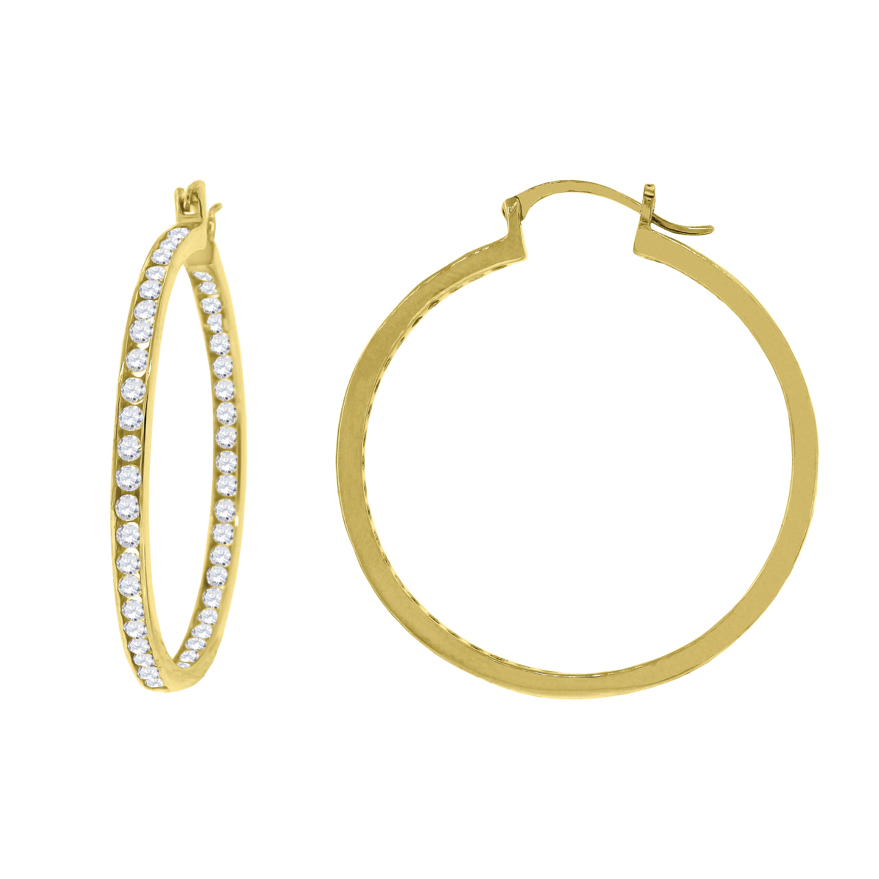 925 Sterling Silver Yellow-Tone Womens Cubic Zirconia Single Row Huggie Hoop Earrings