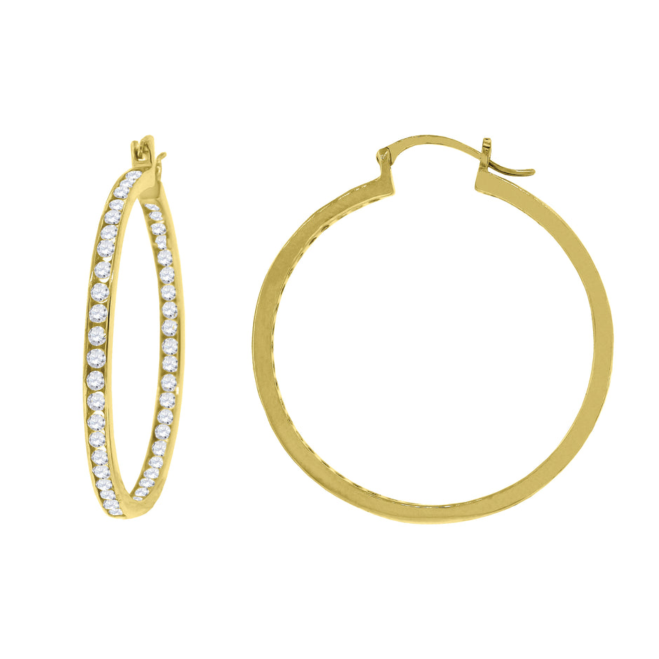 925 Sterling Silver Yellow-Tone Womens Cubic Zirconia Single Row Huggie Hoop Earrings