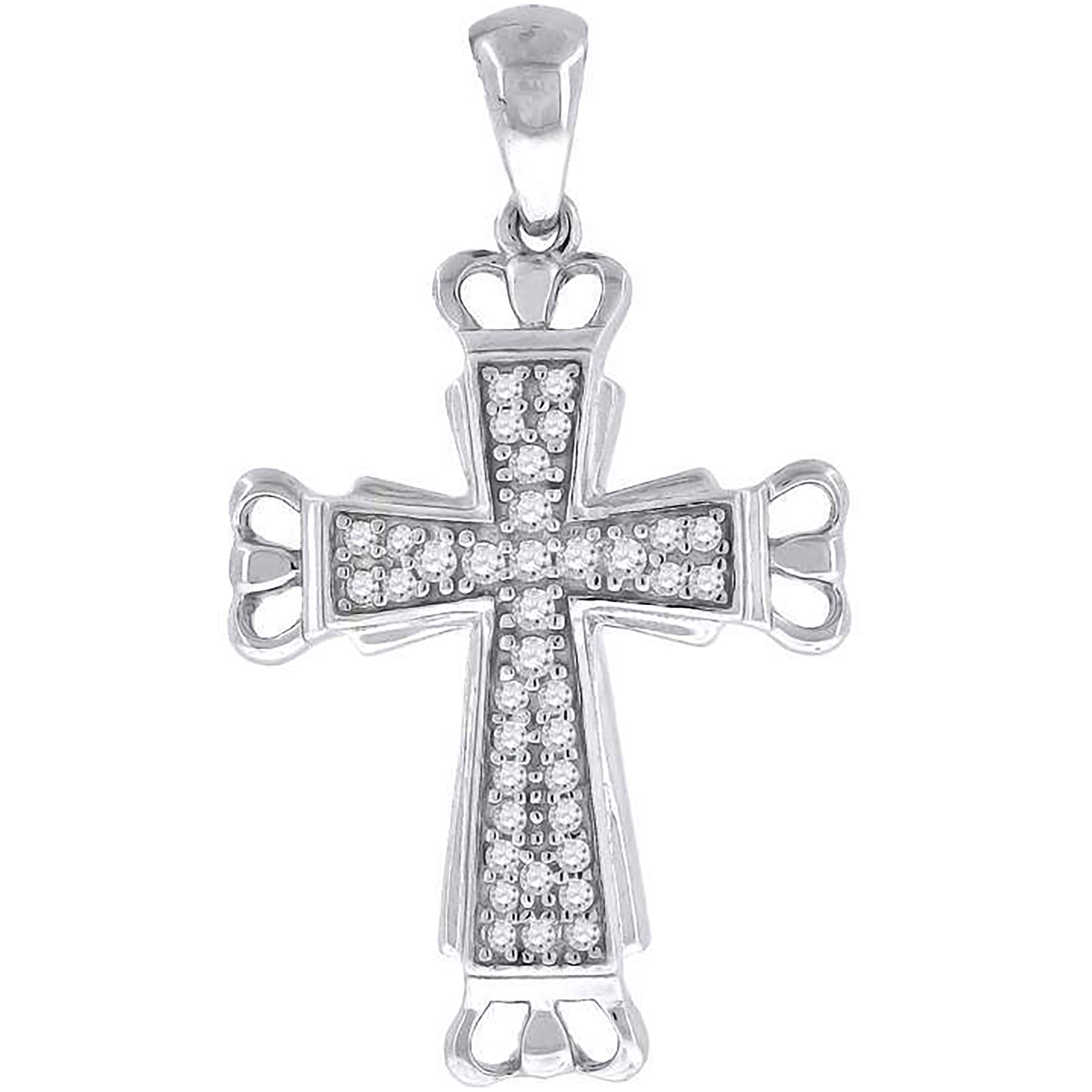 925 Sterling Silver Unisex Cz Cross Religious Charm Pendant