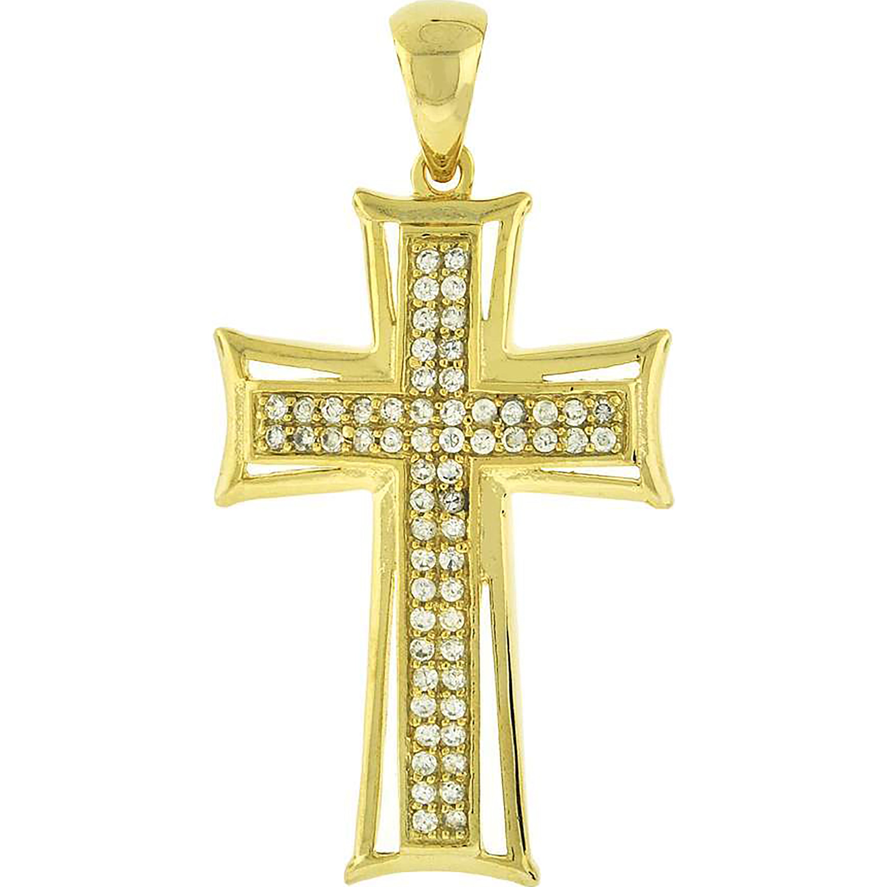 925 Sterling Silver Yellow-Tone Unisex Cz Cross Religious Charm Pendant