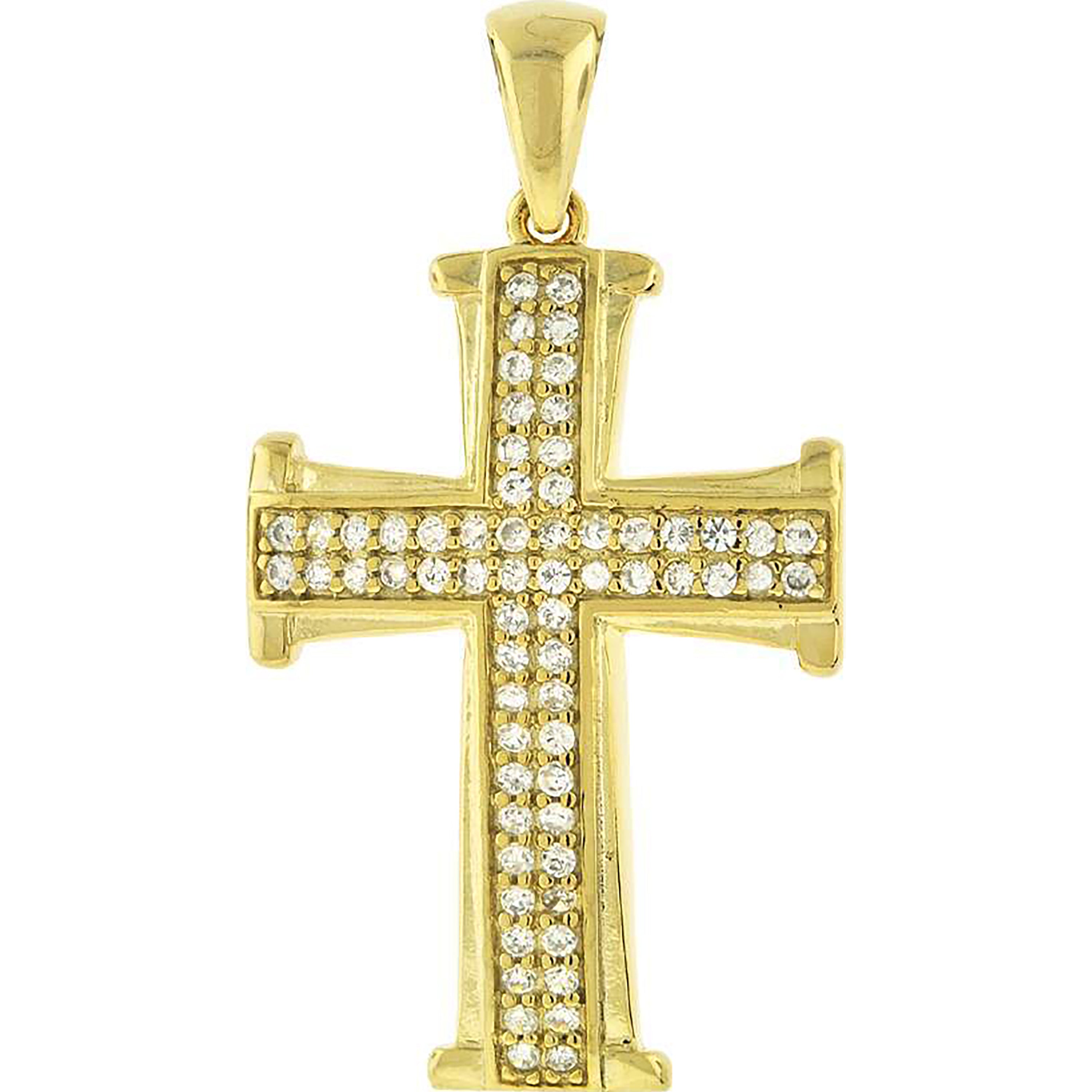 925 Sterling Silver Yellow-Tone Unisex Cz Cross Religious Charm Pendant