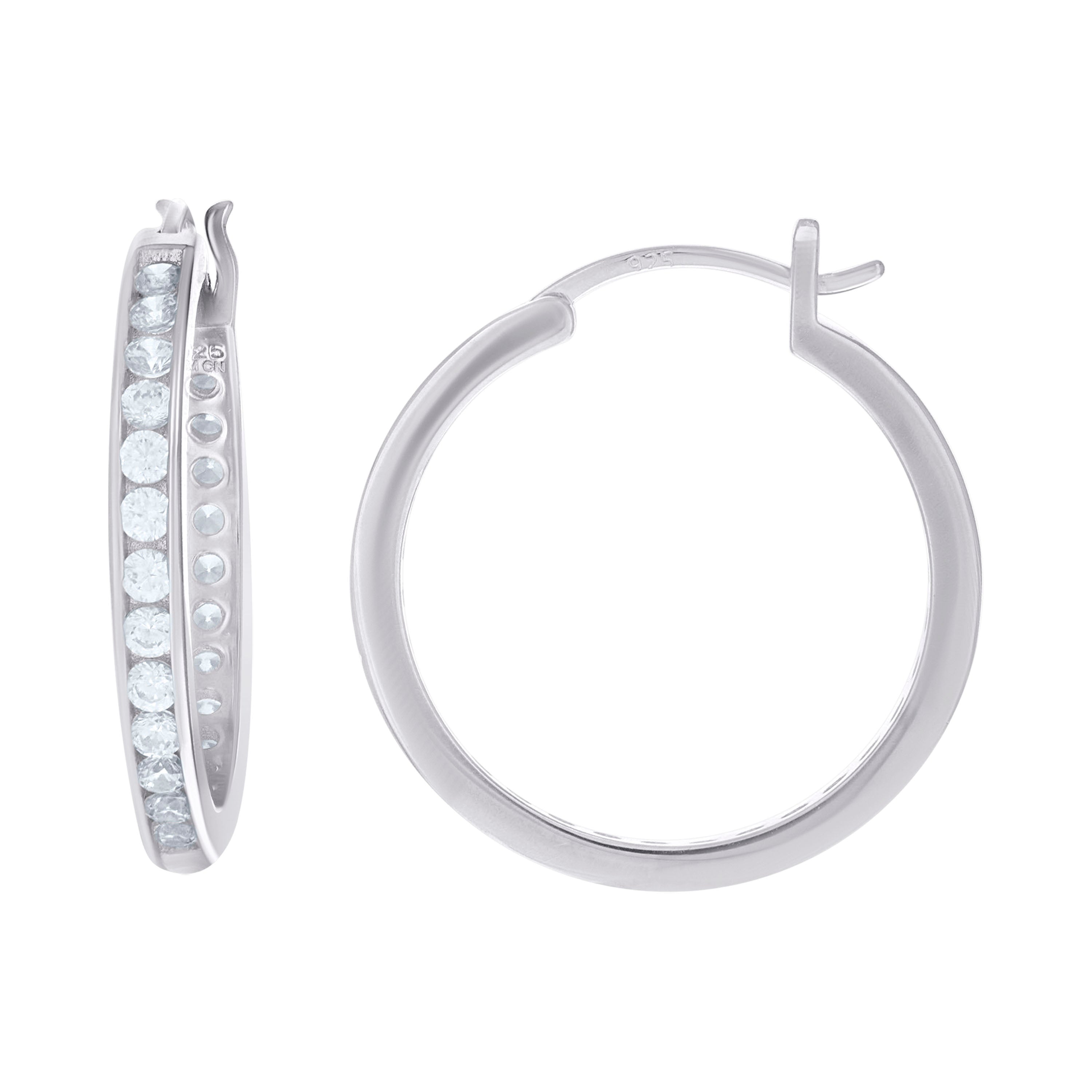 925 Sterling Silver Womens Cubic Zirconia In-Out Hoop Earrings 25mm