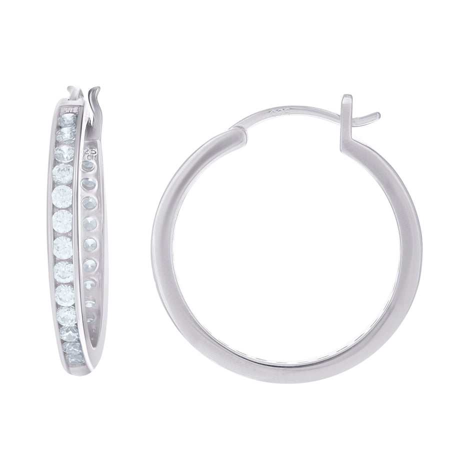 925 Sterling Silver Womens Cubic Zirconia In-Out Hoop Earrings 25mm