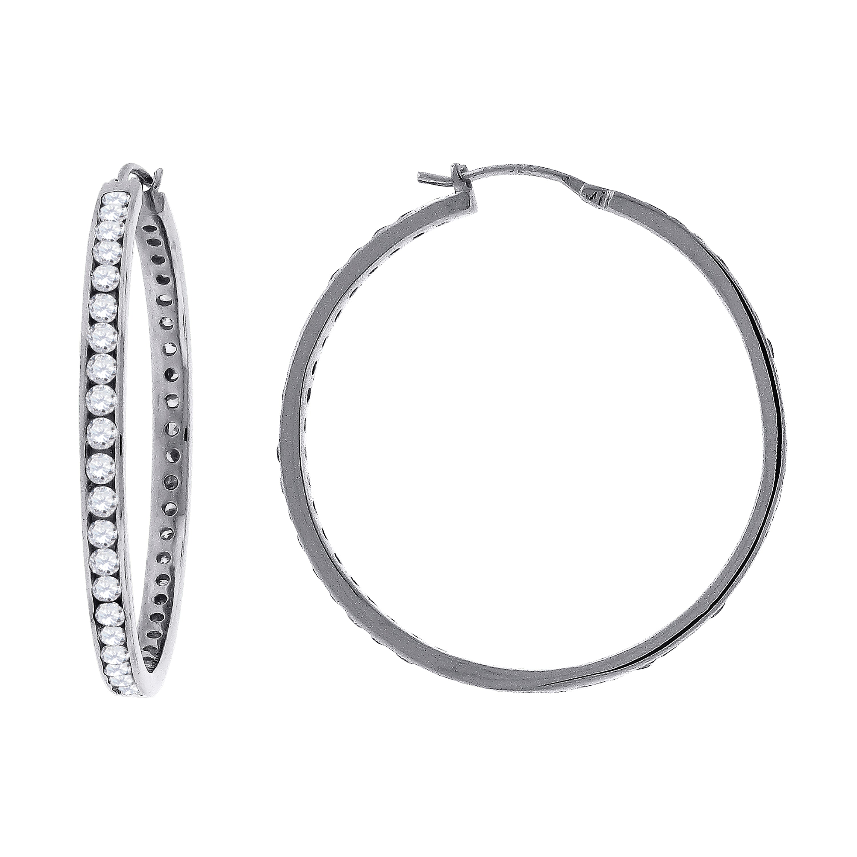 925 Sterling Silver Womens Cubic Zirconia Single Row Huggie Hoop Earrings