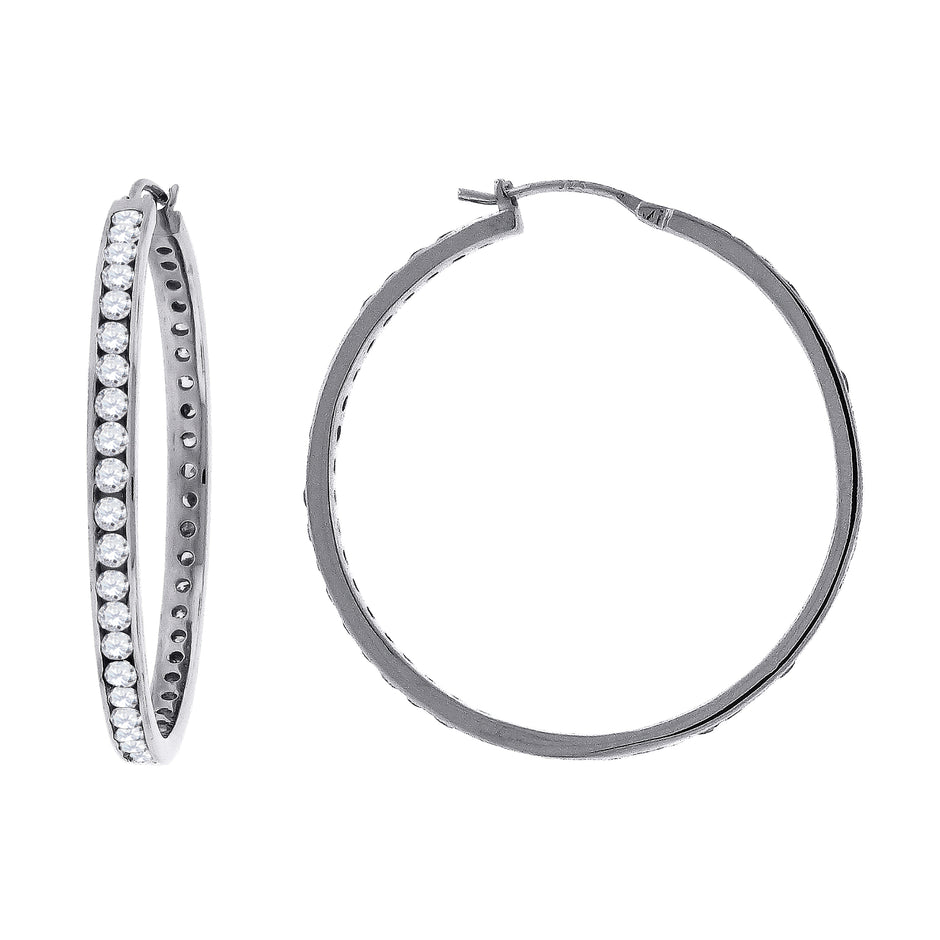 925 Sterling Silver Womens Cubic Zirconia Single Row Huggie Hoop Earrings