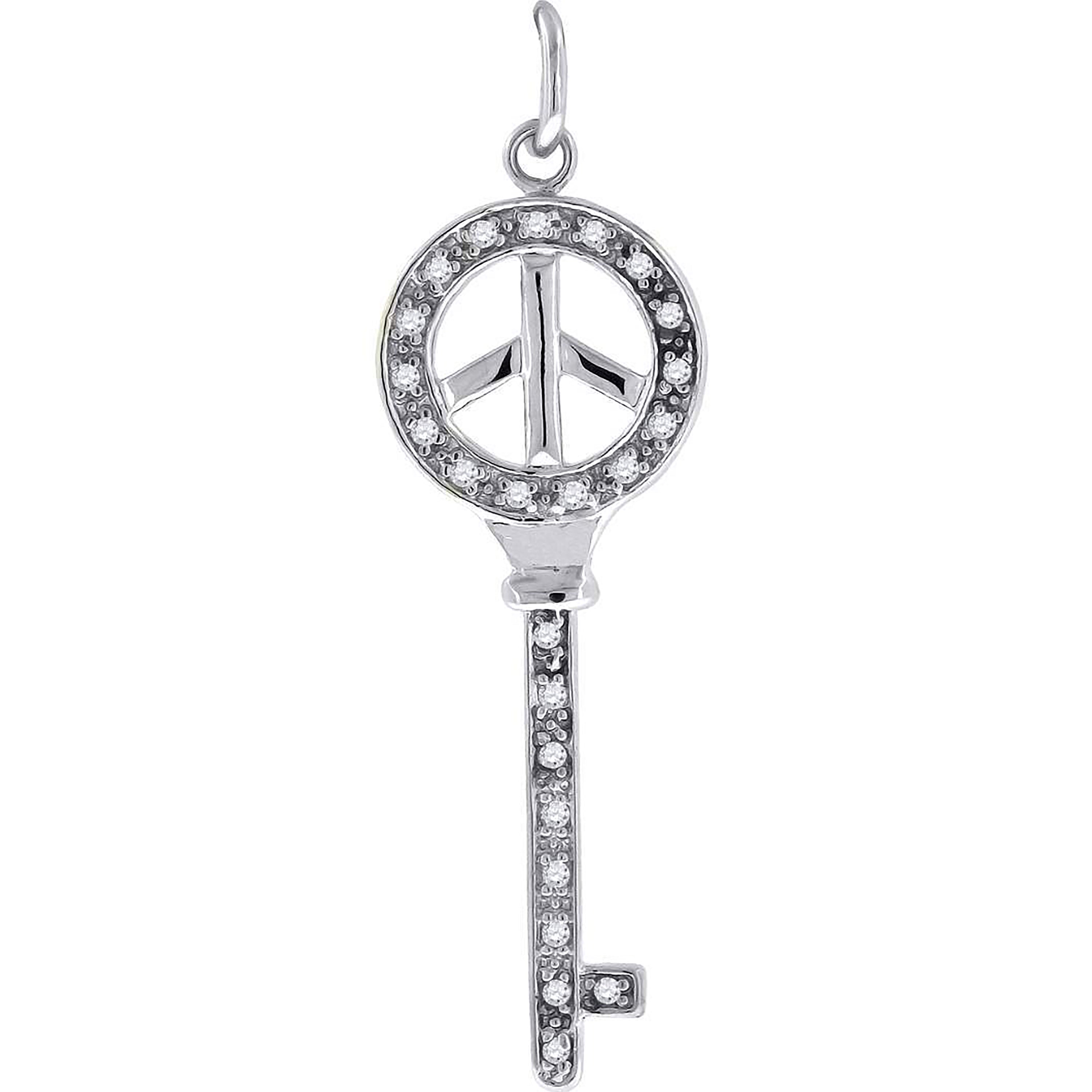 925 Sterling Silver Mens Cubic Zirconia Key Charm Pendant
