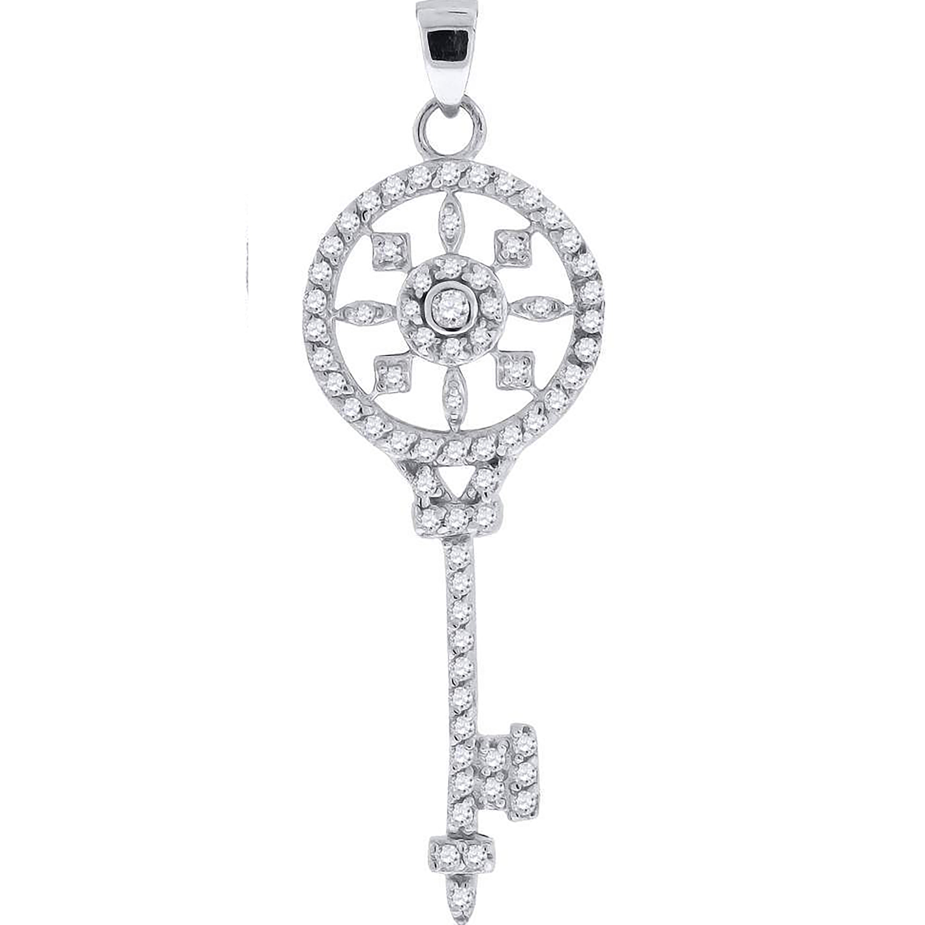 925 Sterling Silver Mens Cubic Zirconia Key Charm Pendant