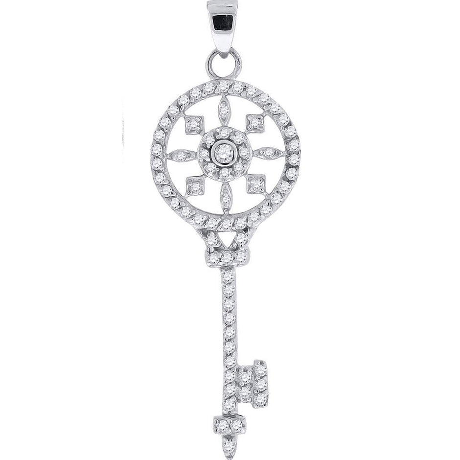 925 Sterling Silver Mens Cubic Zirconia Key Charm Pendant