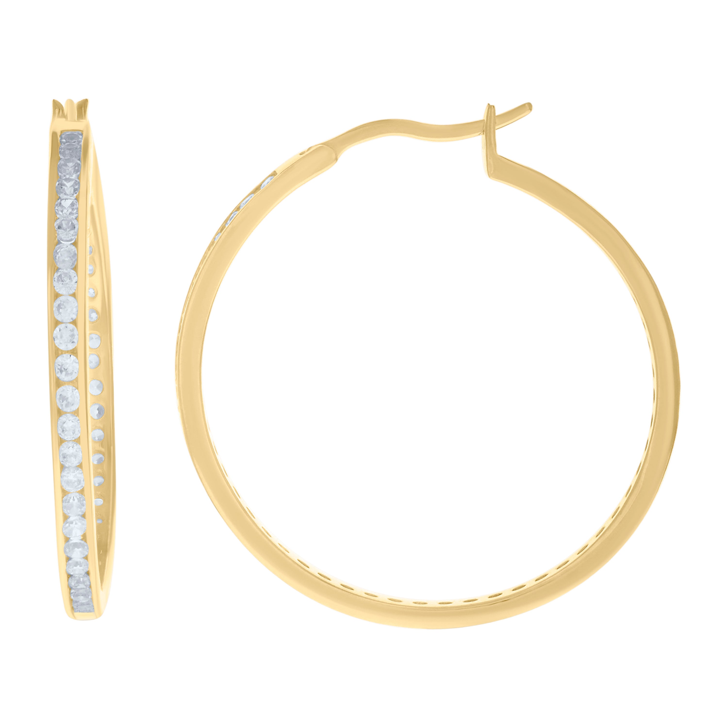 925 Sterling Silver Yellow-Tone Womens Cubic Zirconia Single Row Huggie Hoop Earrings