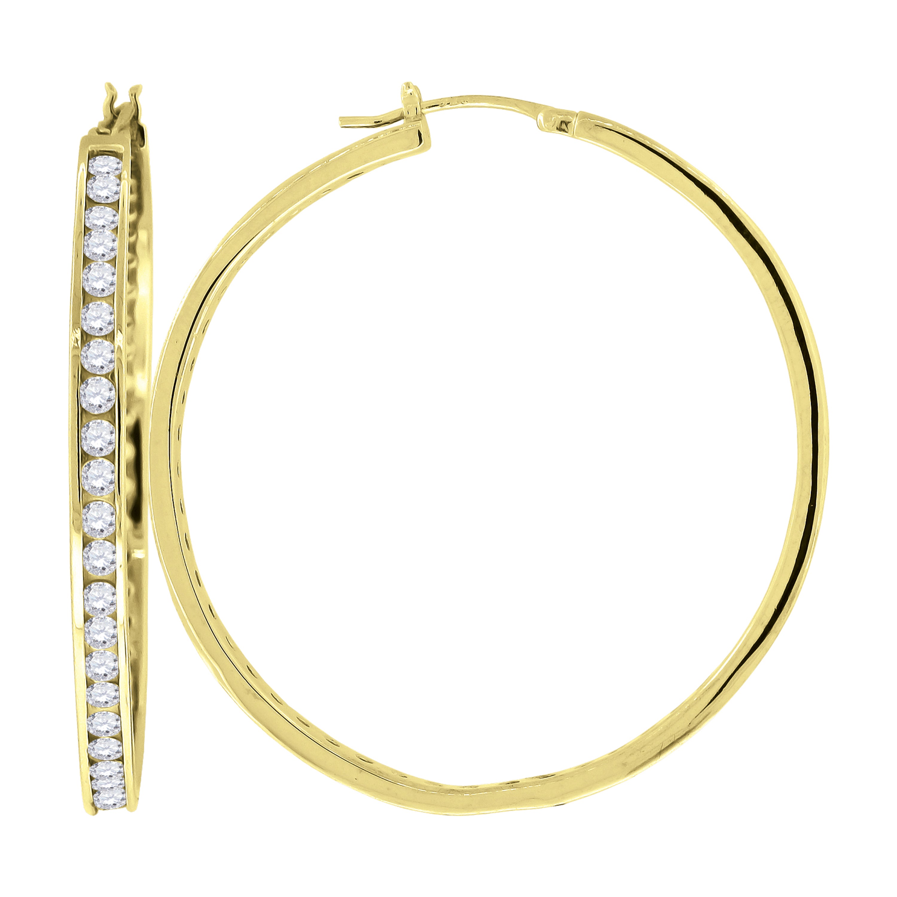 925 Sterling Silver Yellow-Tone Womens Cubic Zirconia Single Row Huggie Hoop Earrings