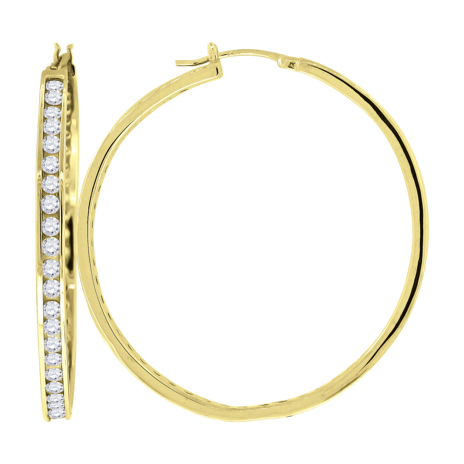 925 Sterling Silver Yellow-Tone Womens Cubic Zirconia Single Row Huggie Hoop Earrings