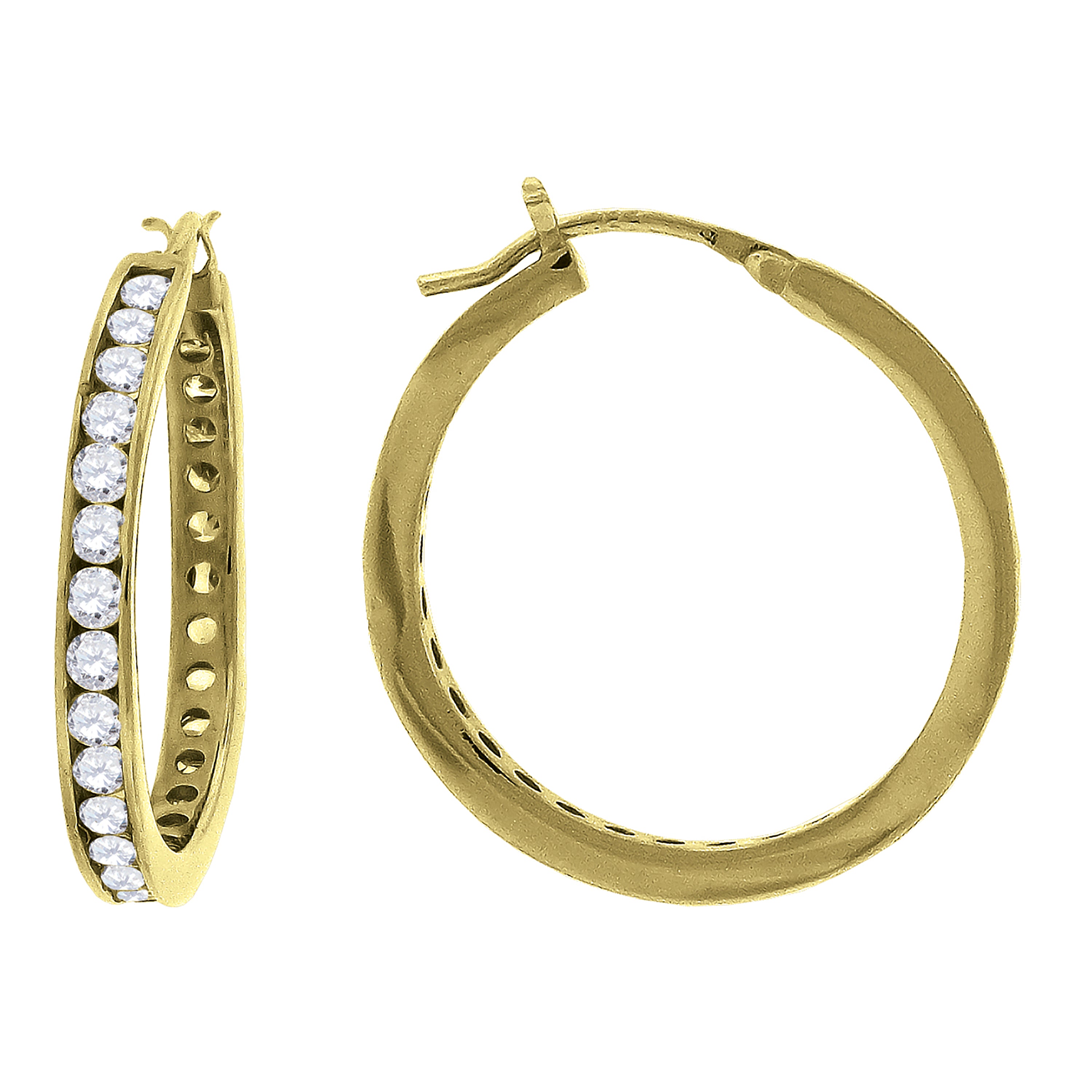 925 Sterling Silver Yellow-tone Womens Cubic Zirconia In-Out Hoop Earrings 28mm