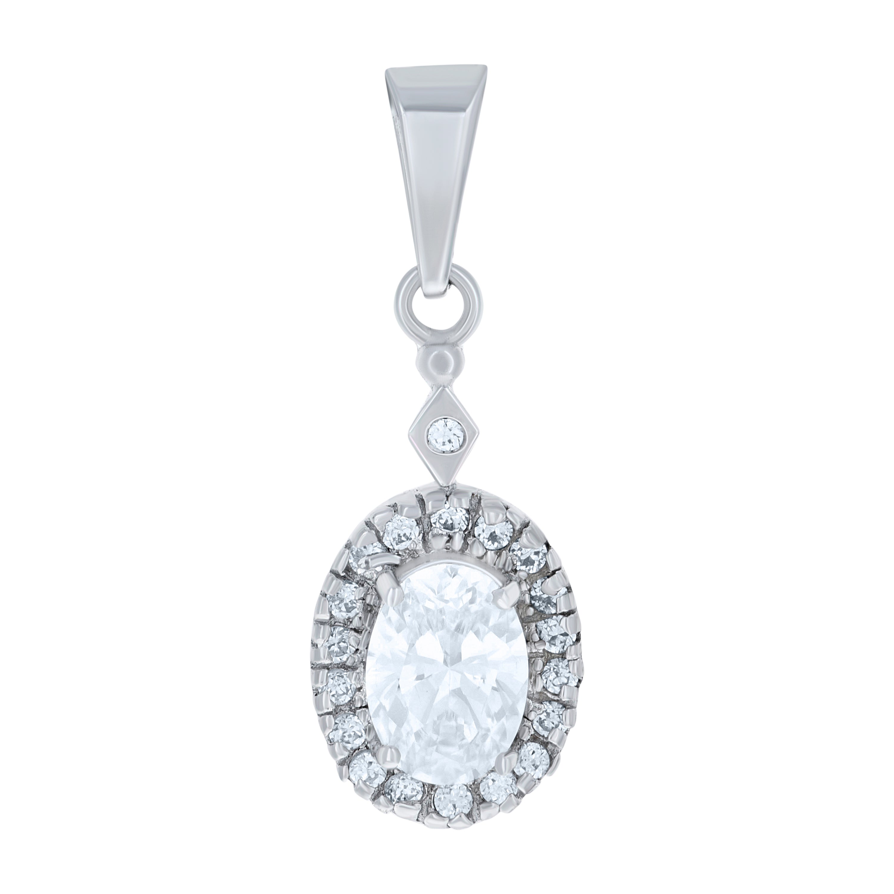 925 Sterling Silver Womens Oval Round Cubic-Zirconia Oval Fashion Charm Pendant 
