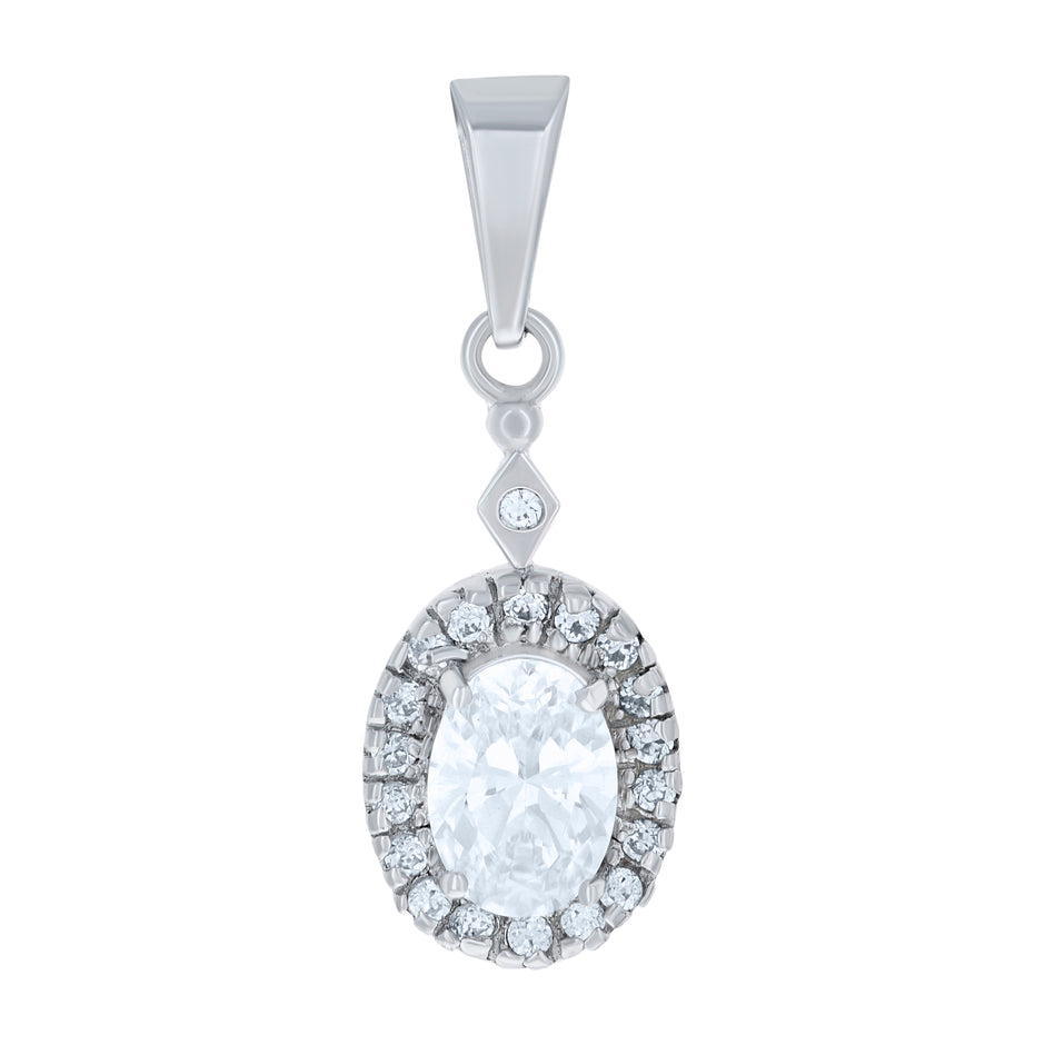 925 Sterling Silver Womens Oval Round Cubic-Zirconia Oval Fashion Charm Pendant 