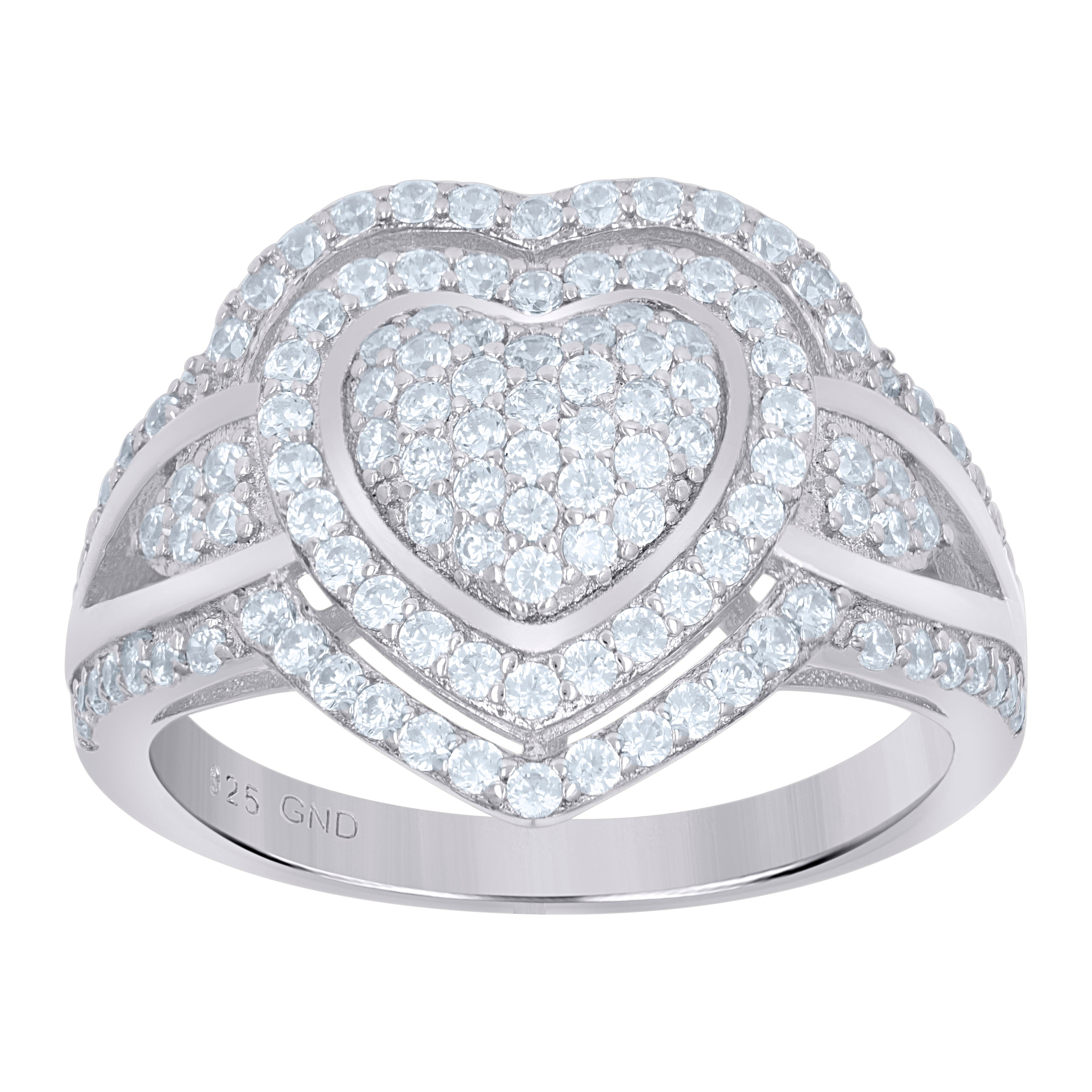 925 Sterling Silver Womens Cubic-Zirconia Heart Ring Size 8