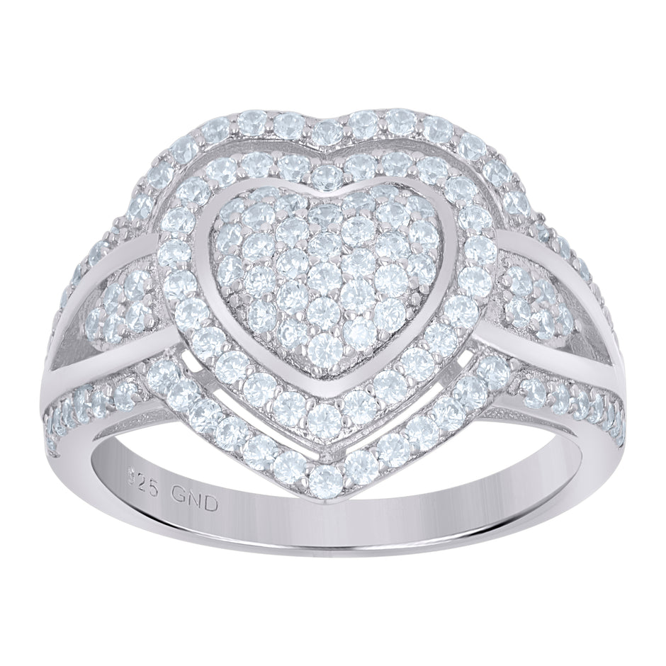 925 Sterling Silver Womens Cubic-Zirconia Heart Ring Size 8