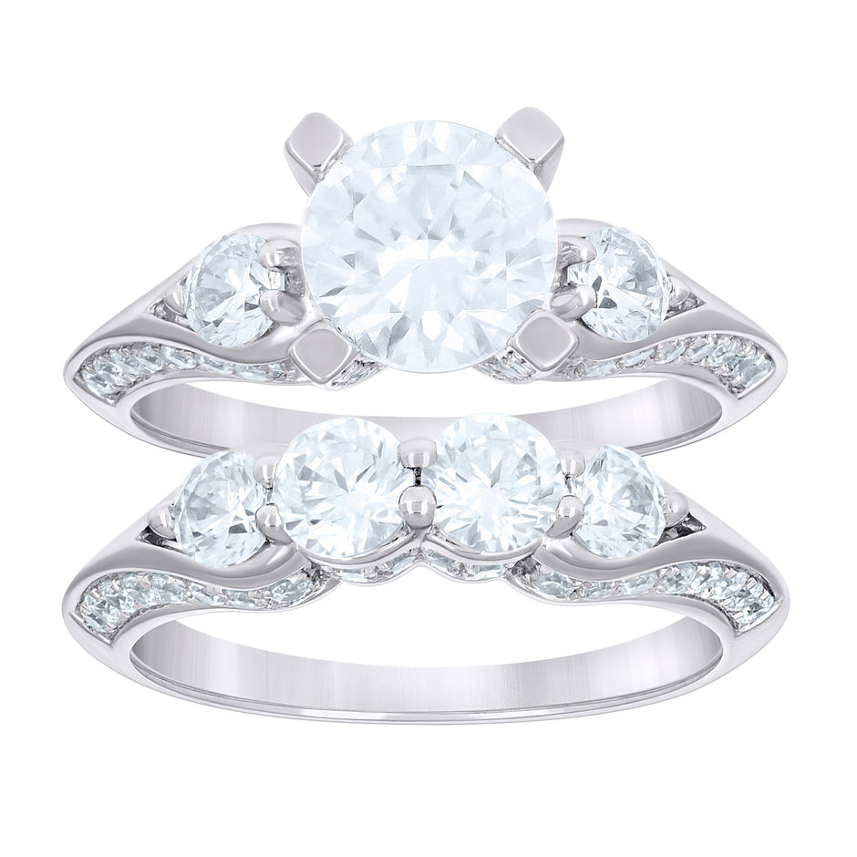 925 Sterling Silver Womens Cubic-Zirconia Duo Ring Set Size 7