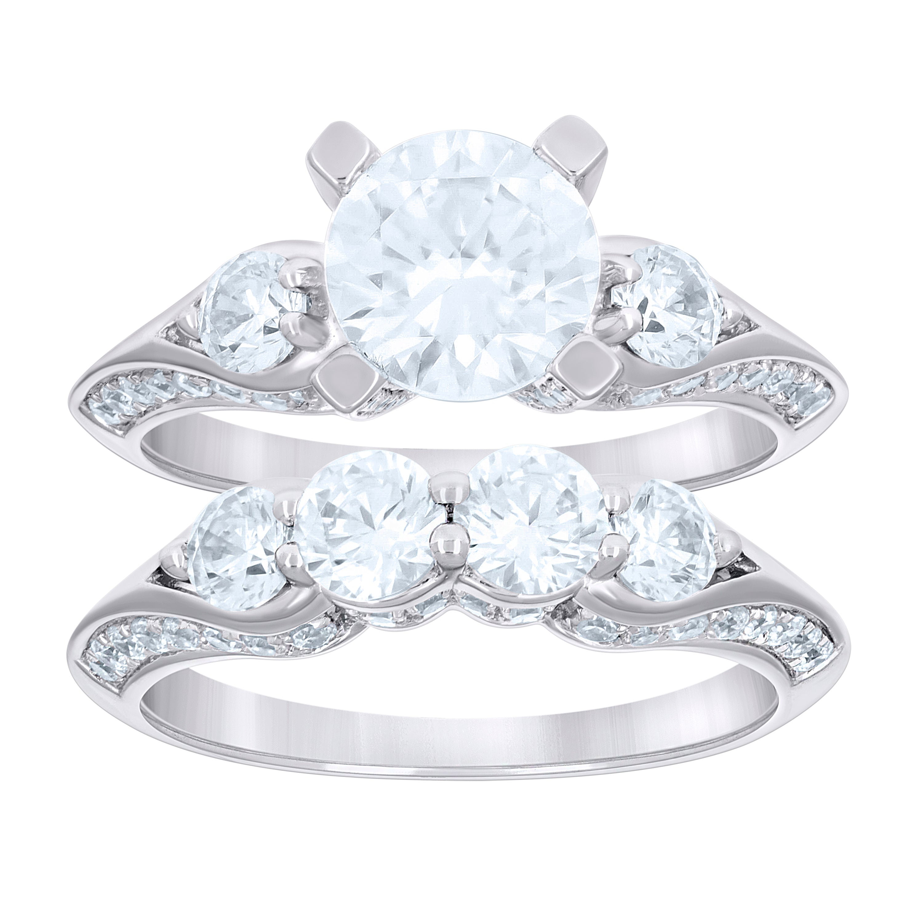 925 Sterling Silver Womens Cubic-Zirconia Duo Ring Set Size 9 - SLV-25618
