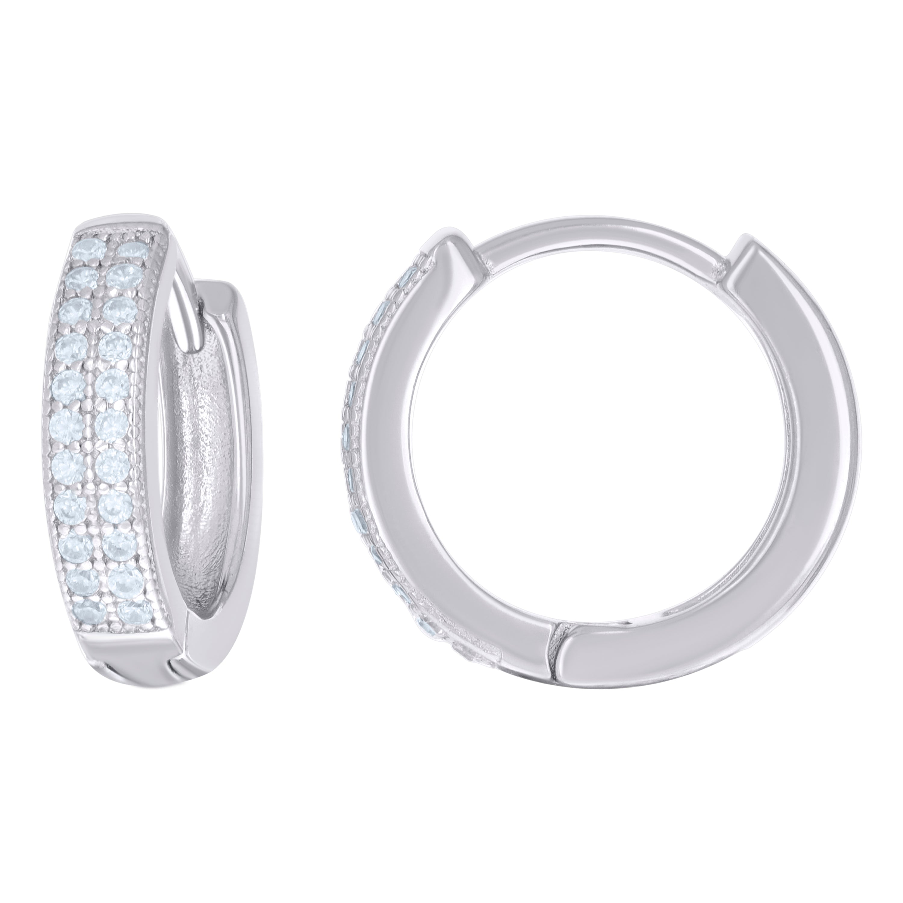 925 Sterling Silver Womens Cubic Zirconia Double Row Hoop Earrings