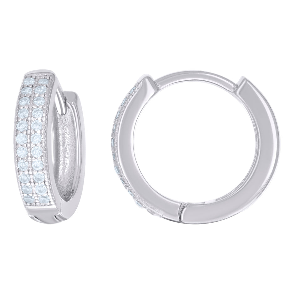 925 Sterling Silver Womens Cubic Zirconia Double Row Hoop Earrings
