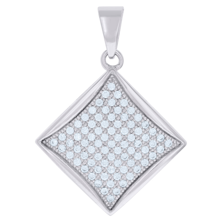 925 Sterling Silver Women Cubic-Zirconia Square Fashion Charm Pendant 