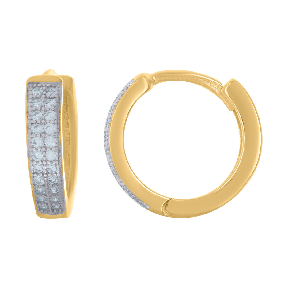 925 Sterling Silver Yellow-Tone Womens Cubic Zirconia Double Row Hoop Earrings