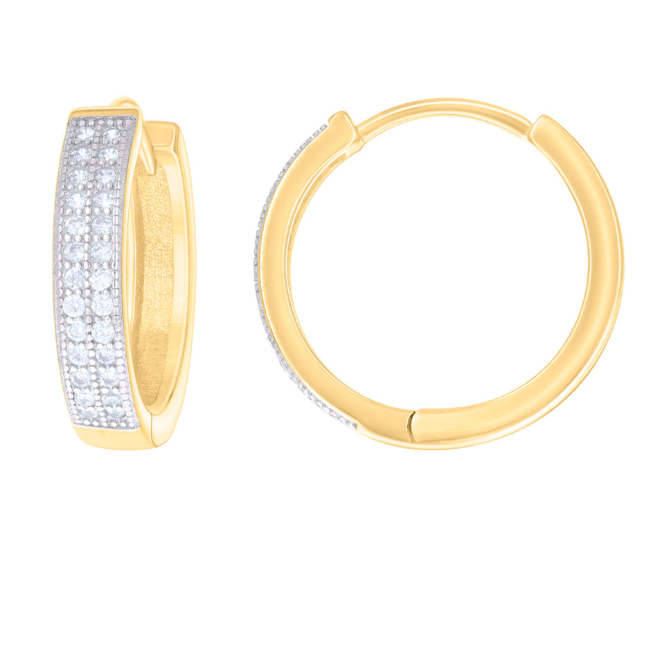 925 Sterling Silver Yellow-Tone Womens Cubic Zirconia Two-Row Huggie 3.8mm Hoop Earrings