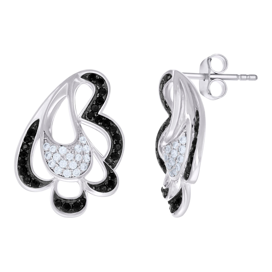 925 Sterling Silver Black-Tone Womens Black White Round Cubic-Zirconia Fashion Stud Earrings 