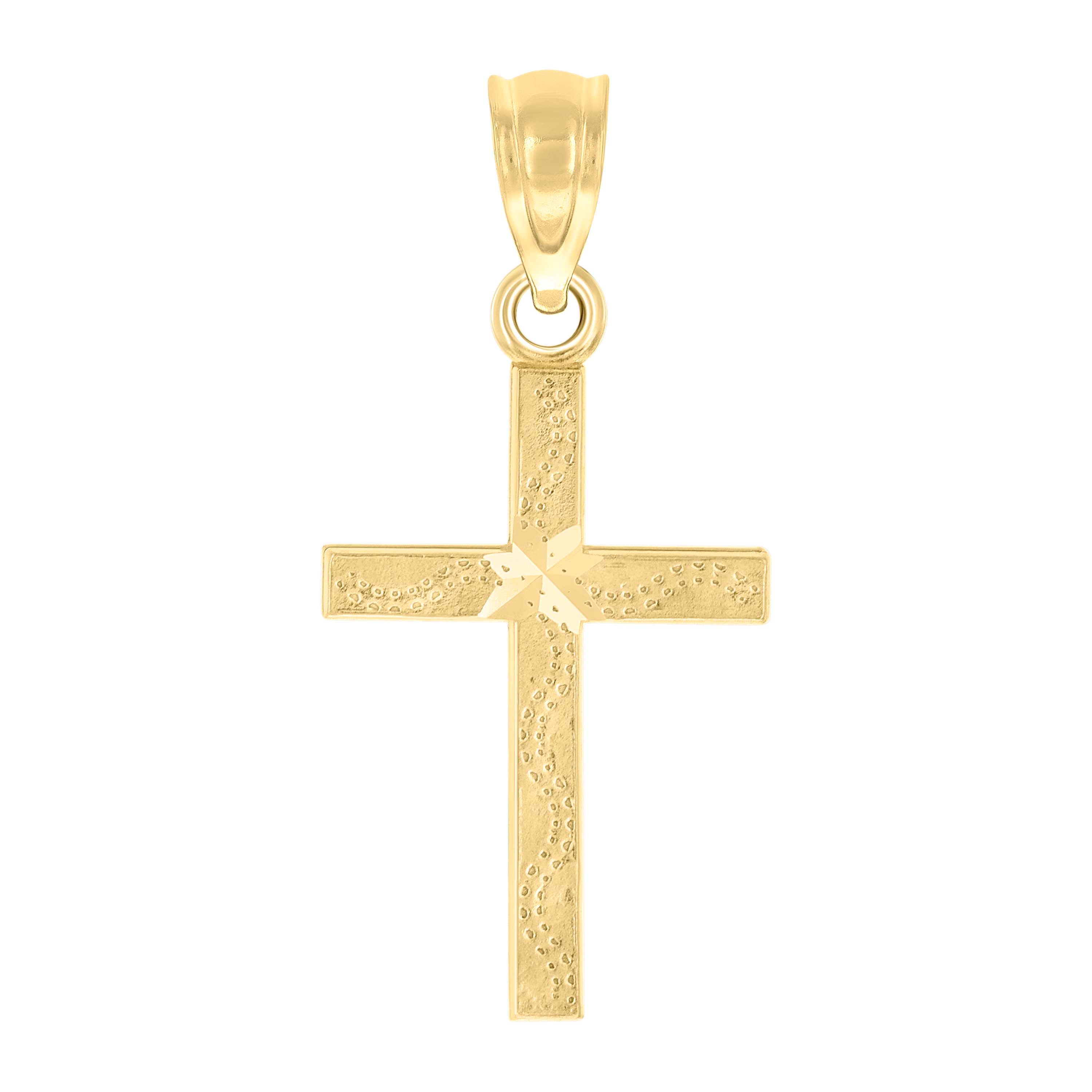 10kt Yellow Gold Diamond-Cut Unisex Cross Religious Charm Pendant
