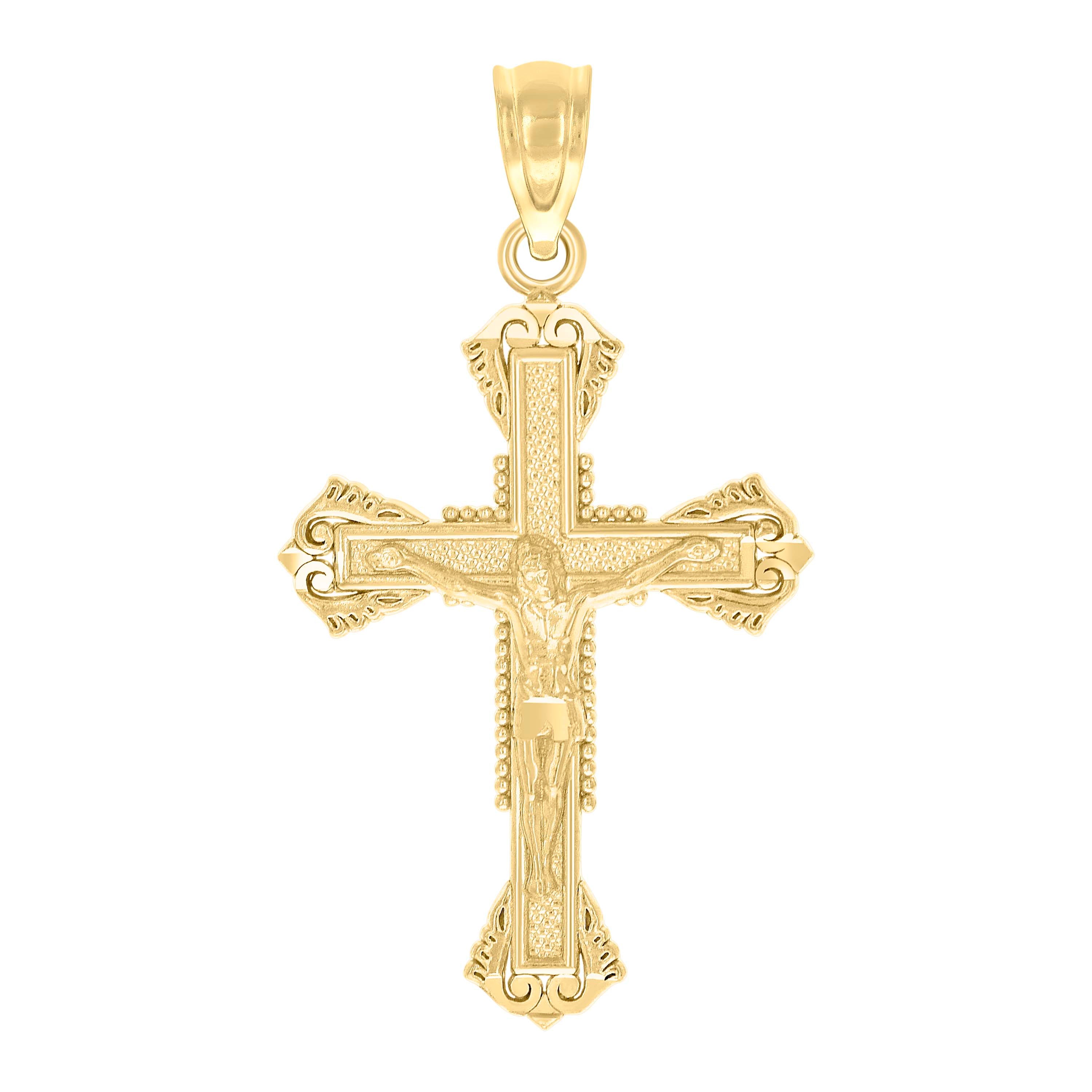 10kt Yellow Gold Unisex Textured Crucifix Cross Religious Charm Pendant