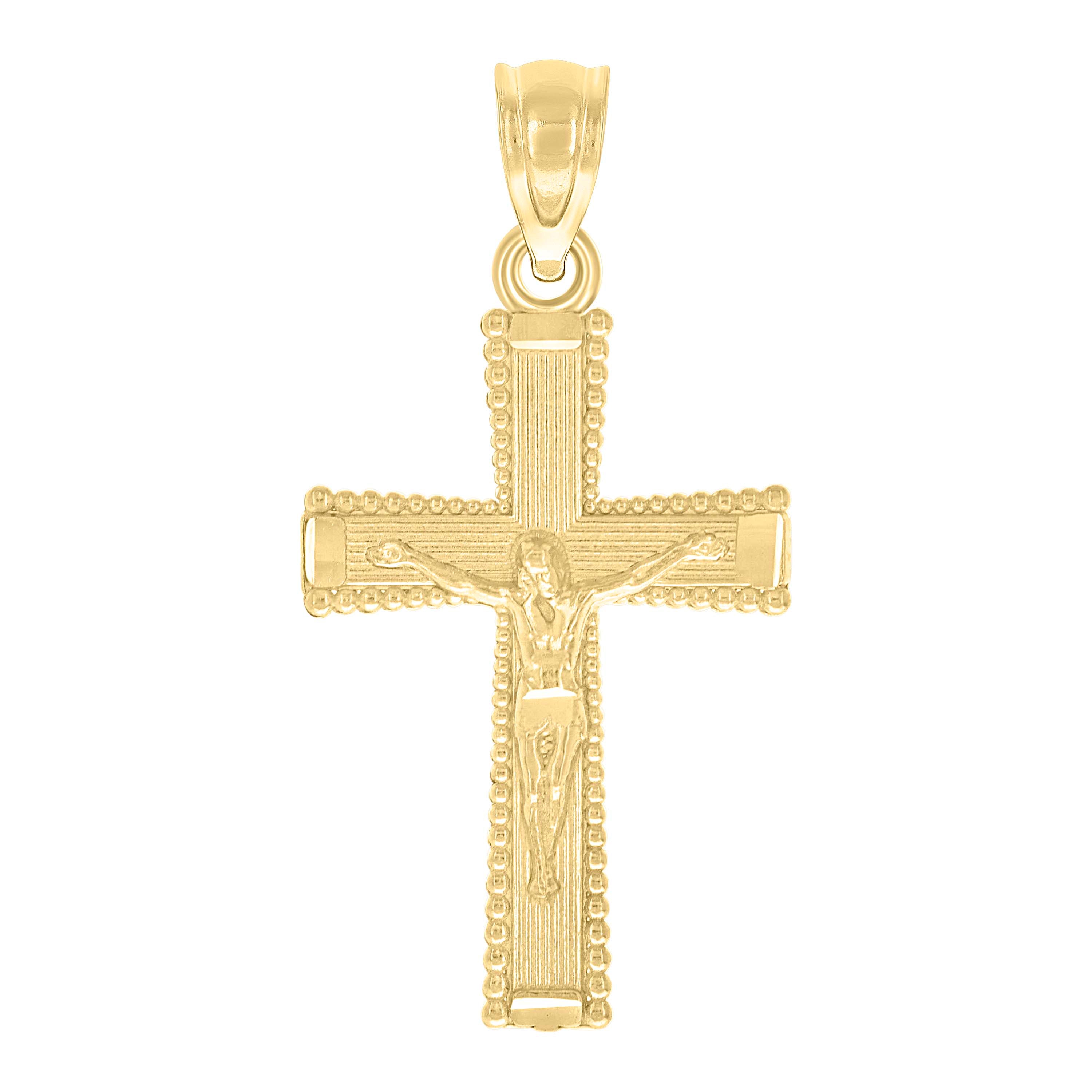 10kt Yellow Gold Unisex Textured Crucifix Cross Religious Charm Pendant