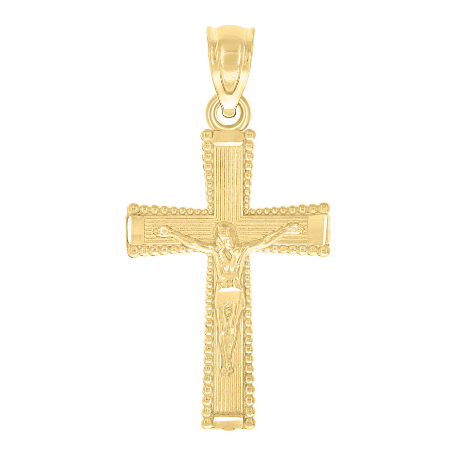 10kt Yellow Gold Unisex Textured Crucifix Cross Religious Charm Pendant