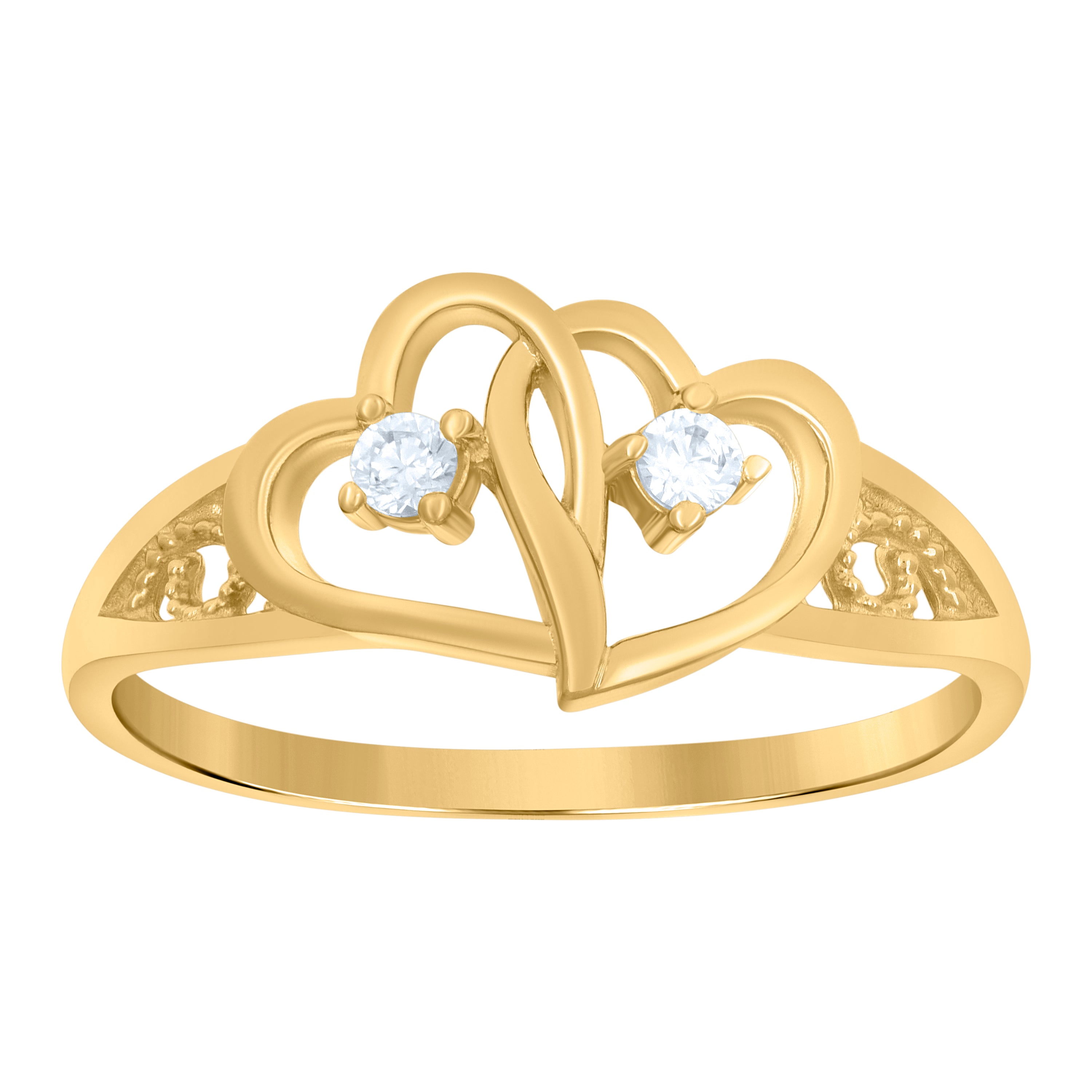 10kt Yellow Gold Womens Cubic Zirconia Double Heart Engagement Ring