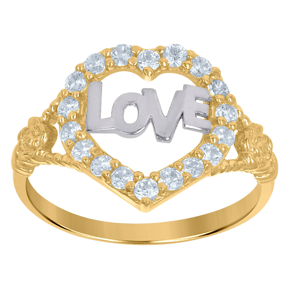 10kt Yellow Gold CZ Womens Love In Heart Engagement Ring