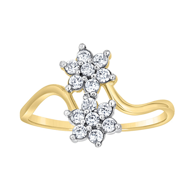 10kt Two-Tone Gold Womens Cubic-Zirconia Bypass Flower Fashion Ring