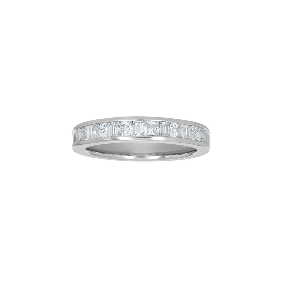 925 Sterling Silver Womens CZ Size-7 Princess Baguette Center Stones Bridal Wedding Anniversary Engagement Ring Band - SLV-32339